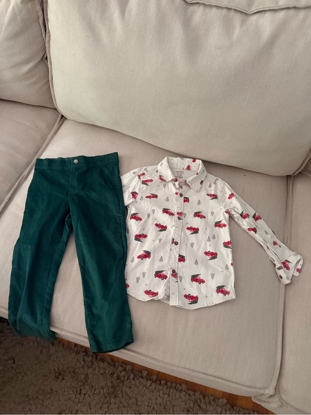 Carter's White Button-Down Shirt with Red Car Pattern